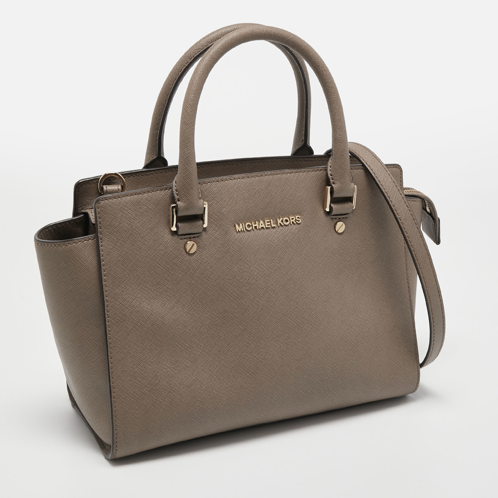 MICHAEL MICHAEL KORS Dark Beige Saffiano Leather Medium Selma Tote - Picture 3 of 8